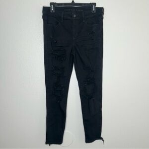 American Eagle Womens Next Level Stretch Black Ripped Jegging Jeans Size 8